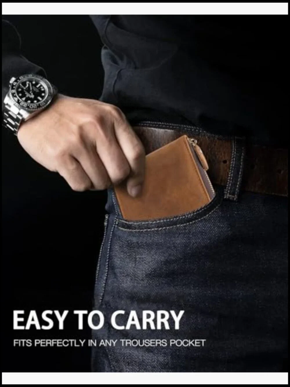 Genuine Leather RFID Blocking Bifold Wallet with Zipper Compact Secure Fit
